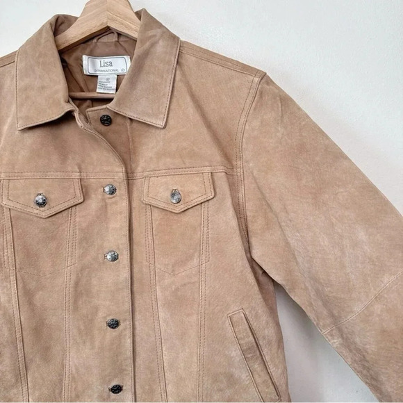 Lisa International Womens Medium Suede Tan  Button Jacket - Picture 6 of 15
